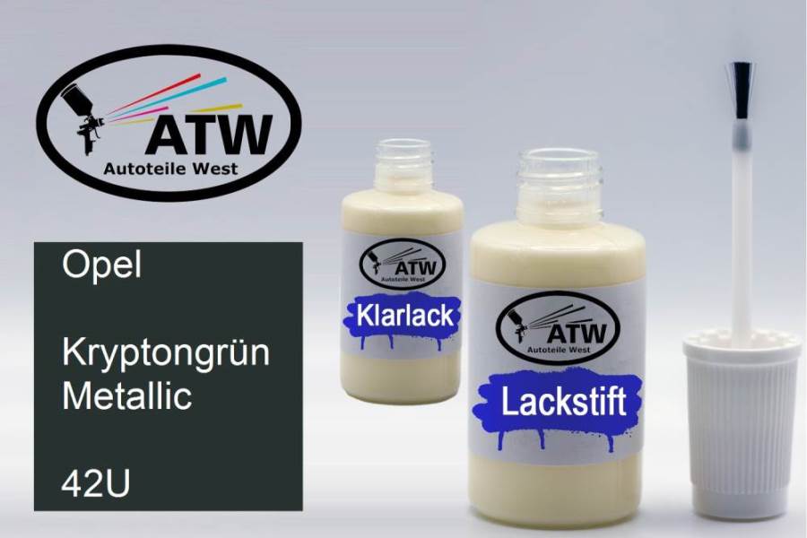 Opel, Kryptongrün Metallic, 42U: 20ml Lackstift + 20ml Klarlack - Set, von ATW Autoteile West.